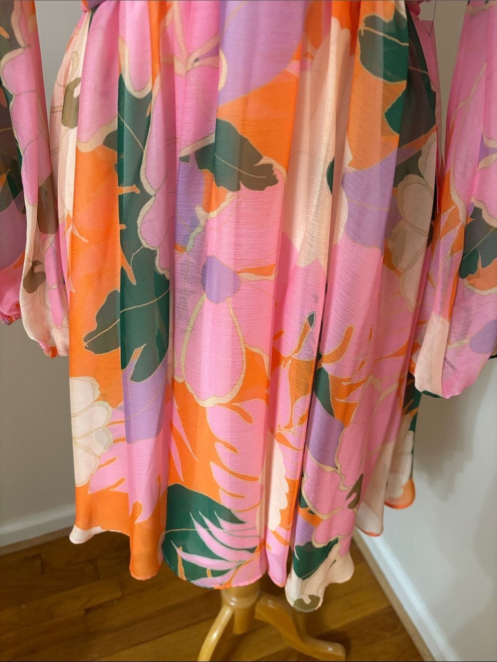 Alex Marie Floral Chiffon Twist-Front Mini Dress in Pink & Orange 6 - Picture 3 of 7